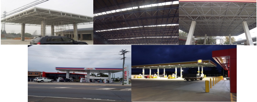 Steel space frame gas station
